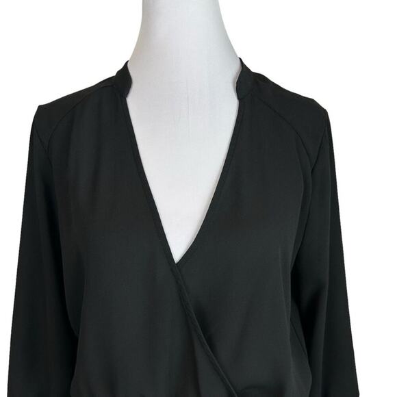 Lush Emma Surplice Skater Dress Womens Size M Black Chiffon Lined Skirt Chic - Picture 5 of 11